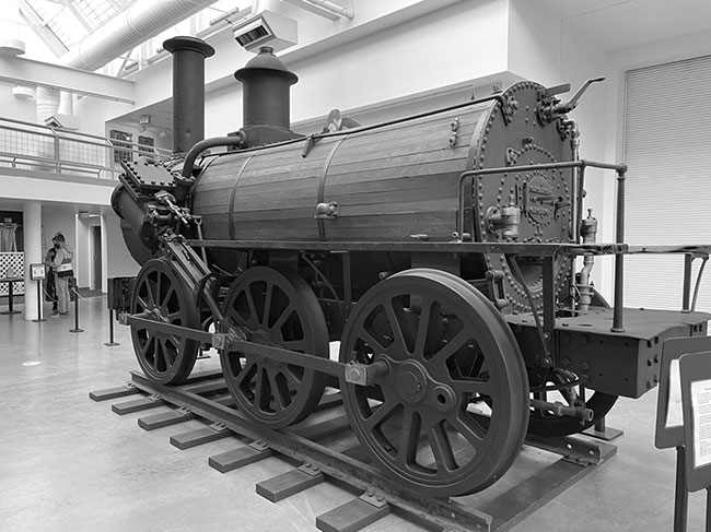 A photograph of an Albion locomotive seen on display in a museum gallery.